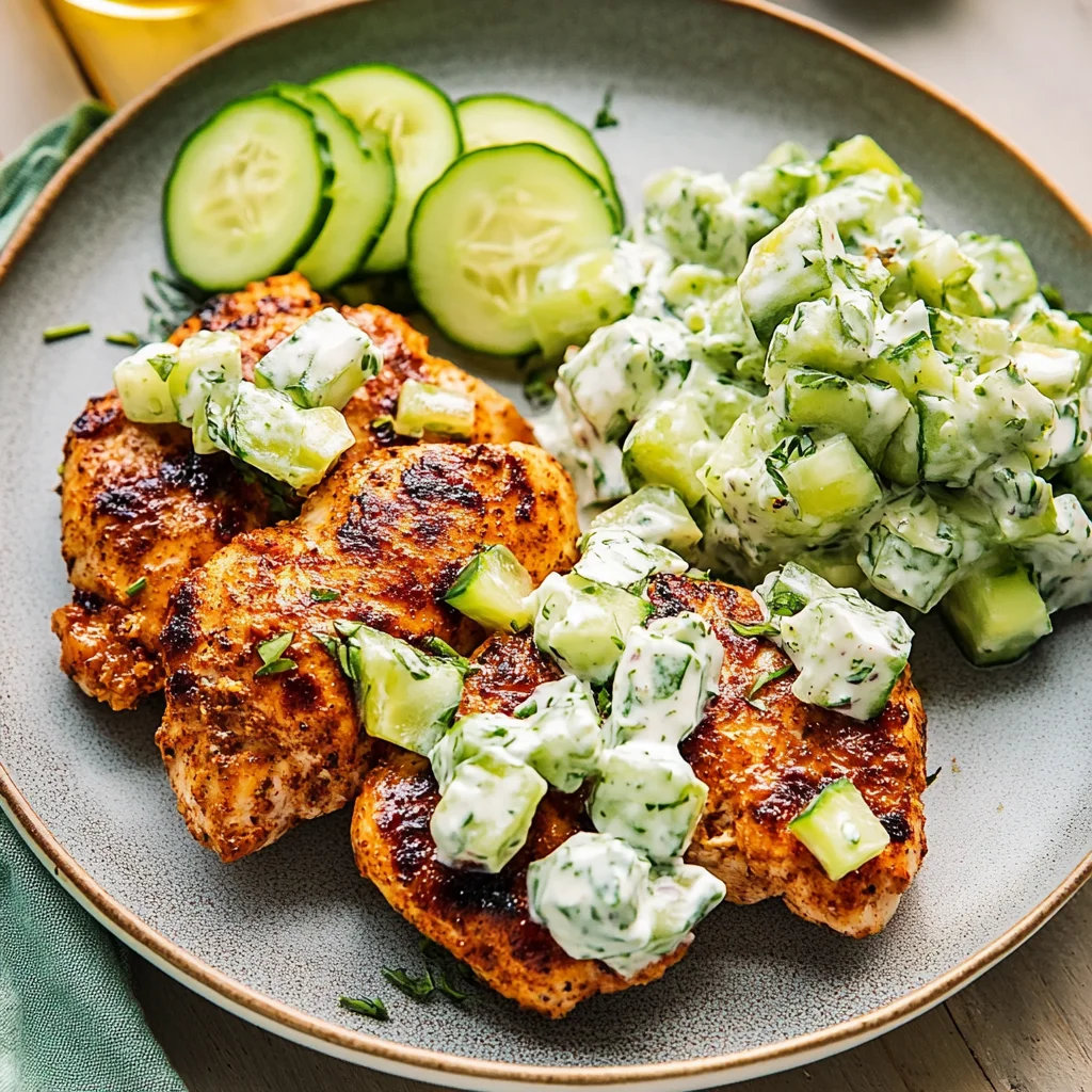 Spicy Mediterranean Chicken with Creamy Cucumber Salad