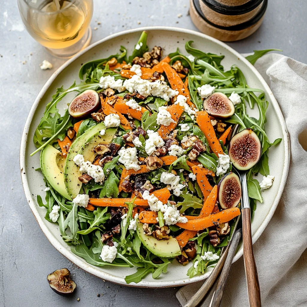 Carrot Arugula Salad with Fig, Goat Cheese & Avocado