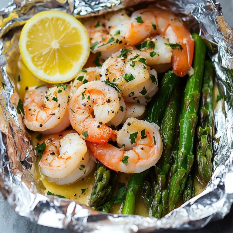 Shrimp and Asparagus Foil Packs with Garlic Lemon Butter Sauce