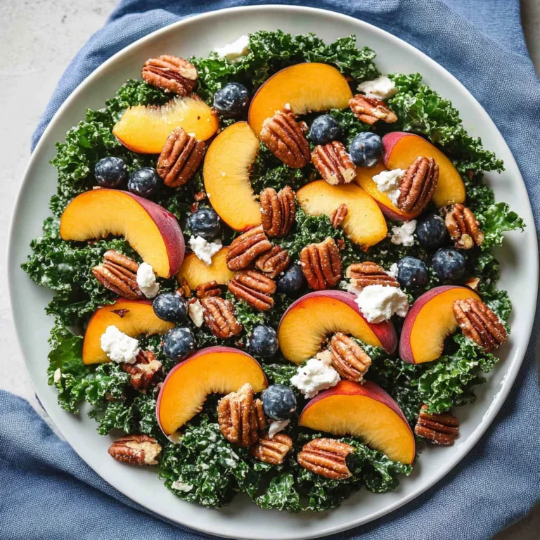 Summer Kale Salad with Peaches and Candied Pecans