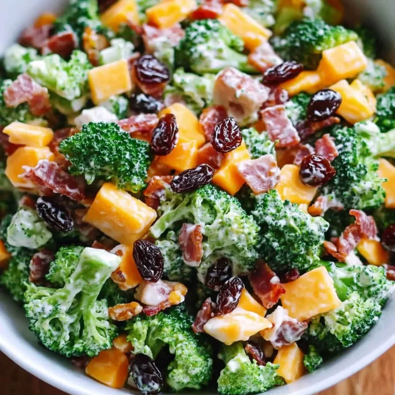 Broccoli Turkey Bacon Salad with Raisins and Cheddar Cheese