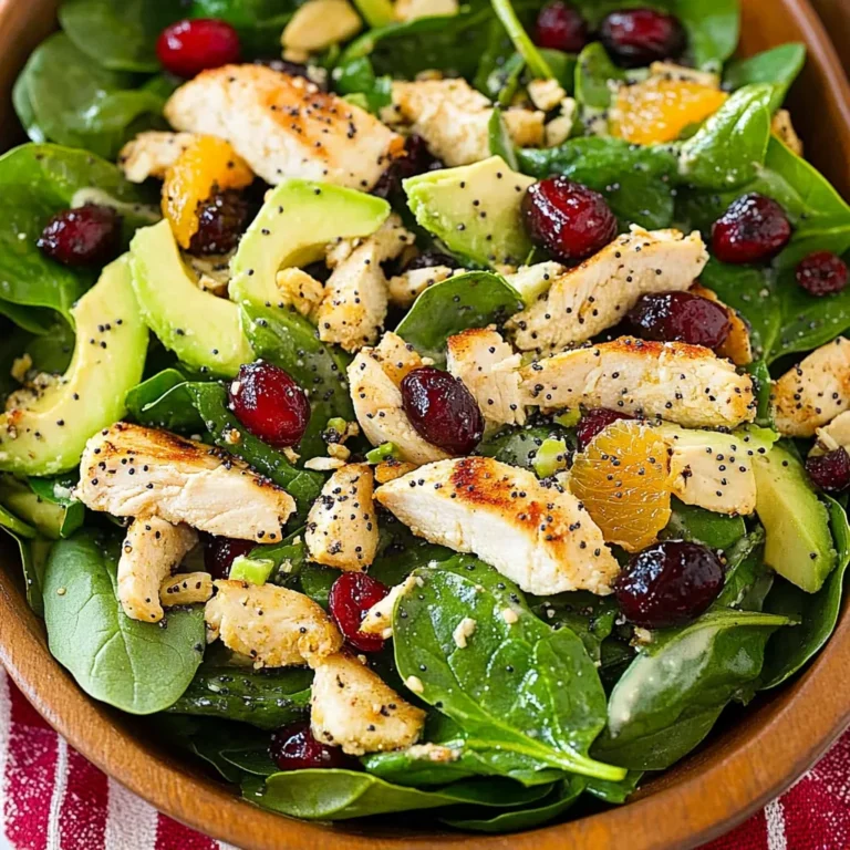 Cranberry Avocado Spinach Salad with Chicken and Orange Poppy Seed Dressing