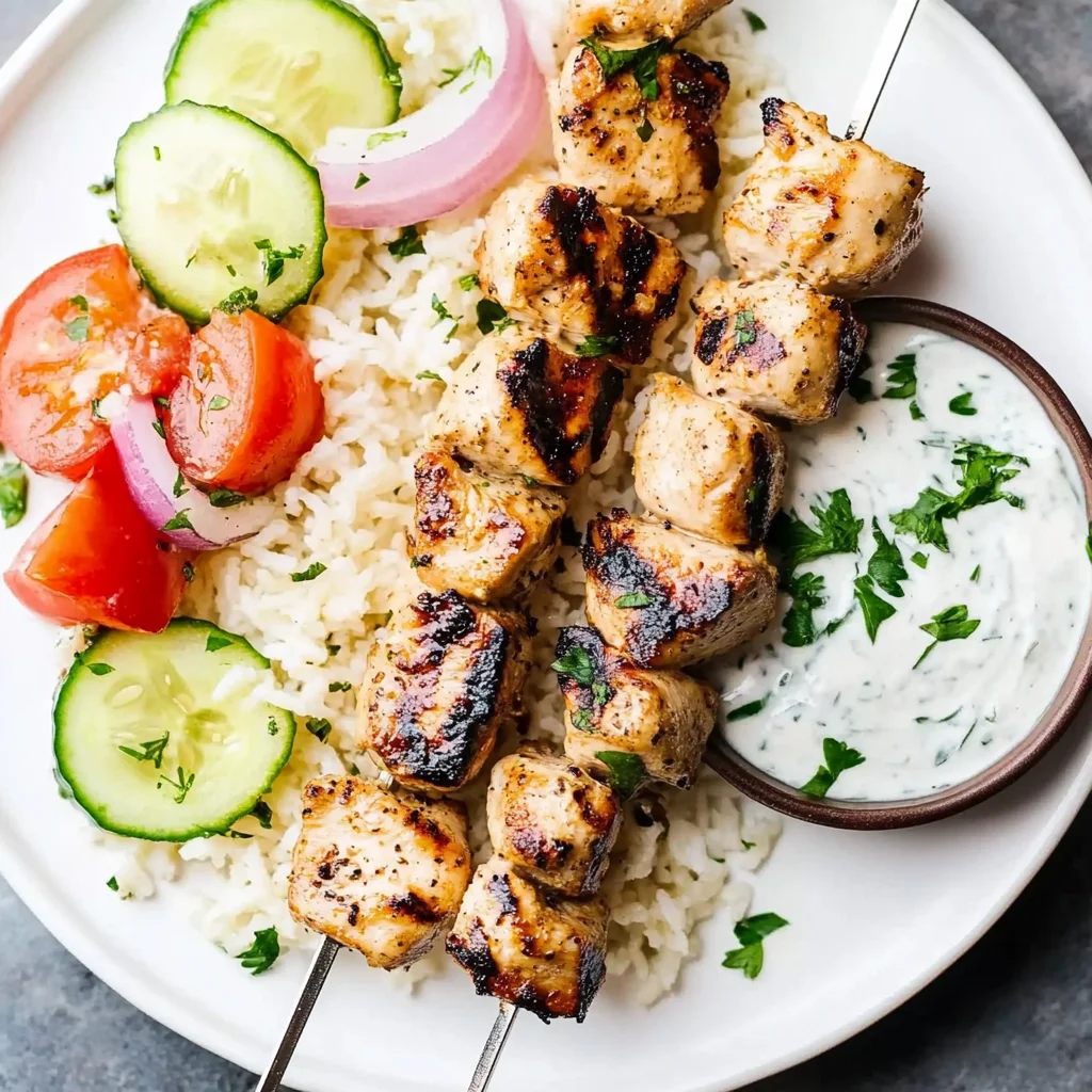 Grilled Chicken Kabobs with Cucumber Yogurt Sauce