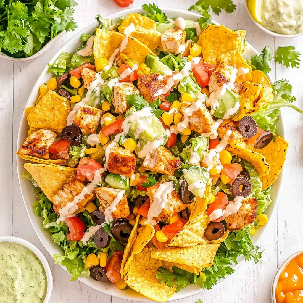 Loaded Chicken Taco Salad with Creamy Lime-Cilantro Dressing