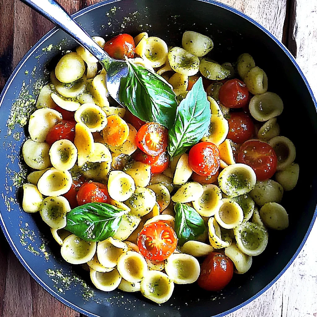 Orecchiette with Cherry Tomatoes, Mozzarella & Basil Pesto