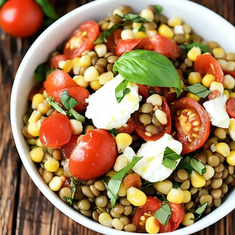 Summer Lentil Salad with Corn, Tomatoes, Mozzarella & Basil