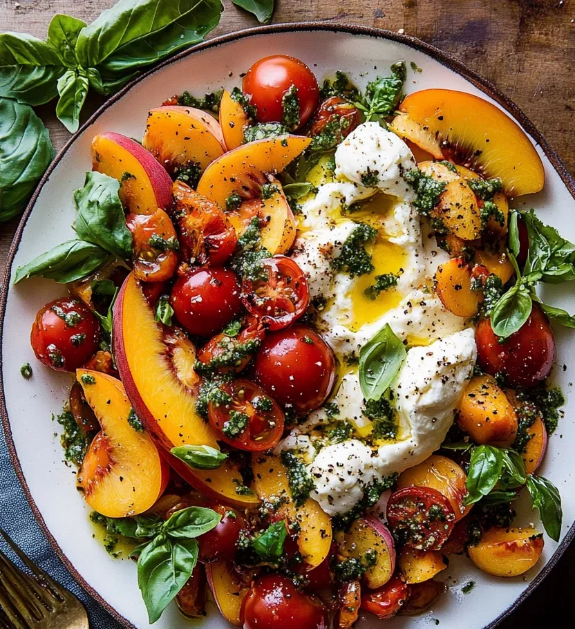 Tomato, Peach, and Burrata Salad