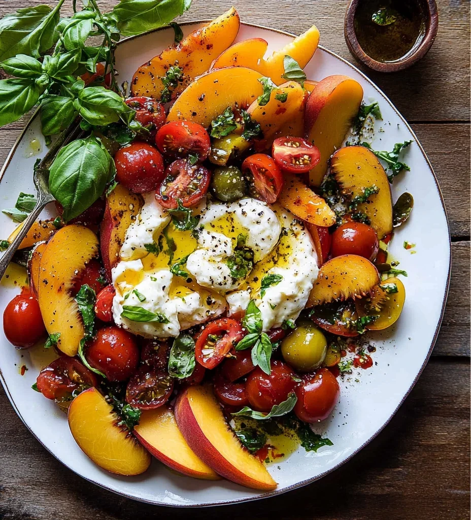 Tomato, Peach, and Burrata Salad