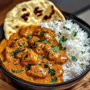 Butter Chicken with Coriander, Rice, and Naan