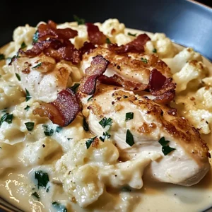 Creamy Cauliflower Alfredo with Chicken and Bacon