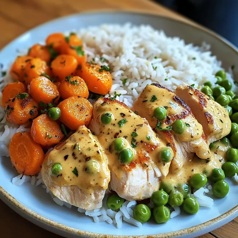 Creamy Garlic Chicken with Fluffy Rice and Glazed Carrots