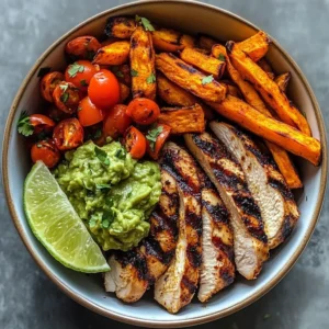 Grilled Chicken Power Bowl with Sweet Potato Fries & Guacamole