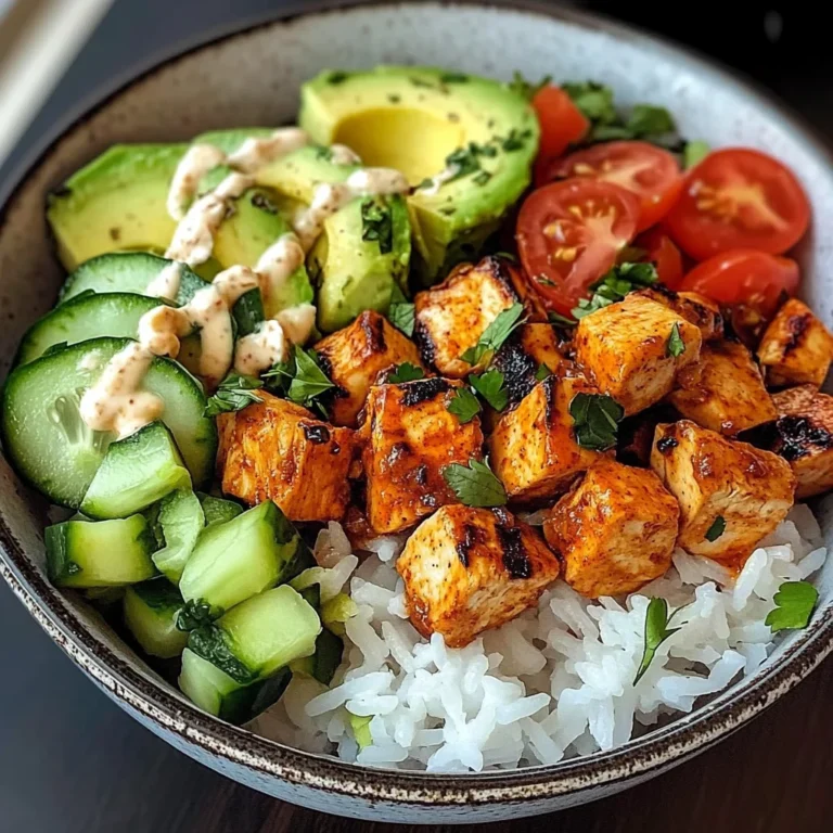 Spicy Chicken Rice Bowl with Avocado & Cucumber Salad