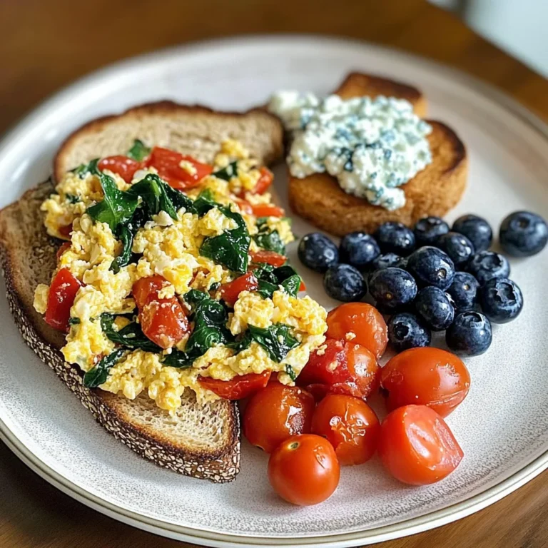 Veggie Egg Scramble with Cottage Cheese & Blueberry Toast