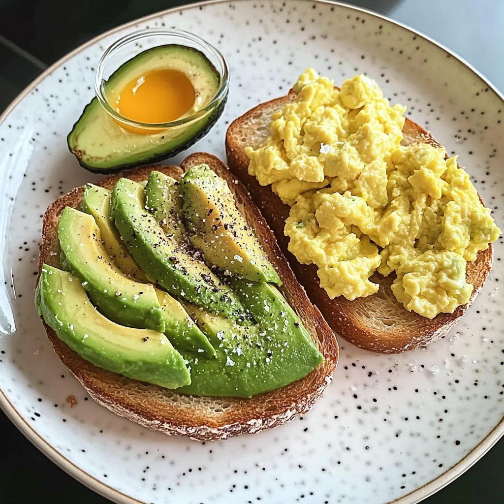 Avocado Toast & Fluffy Scramble with Iced Matcha