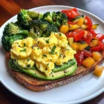 Avocado Toast with Scrambled Eggs & Sauted Veggies