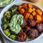 Barbecue Meatball Bowls with Avocado Goddess Sauce