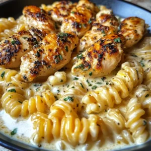 Cheesy Garlic Chicken with Twisted Pasta in Velveeta Cream Sauce