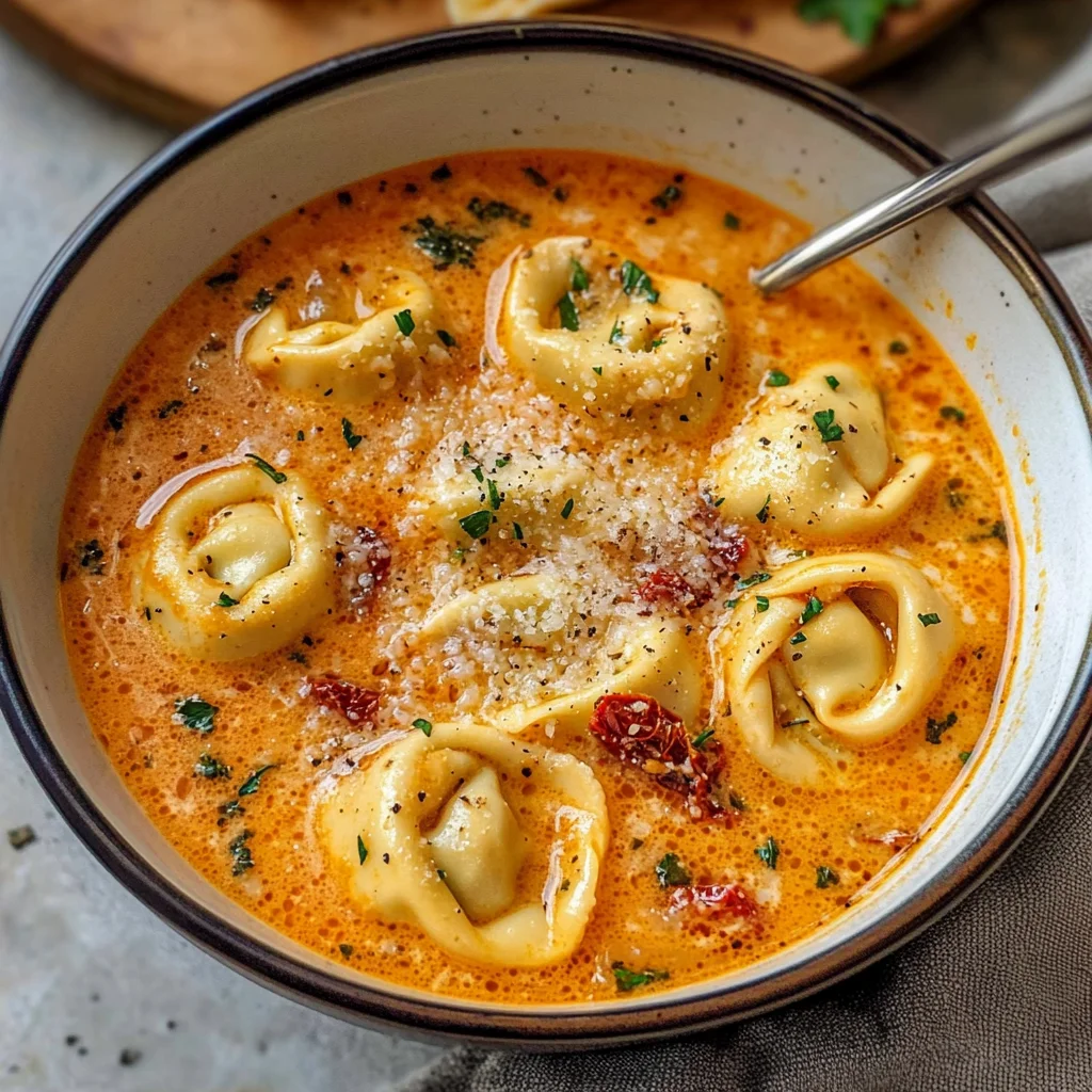 Cheesy Tomato Tortellini Soup - Alrightwithme