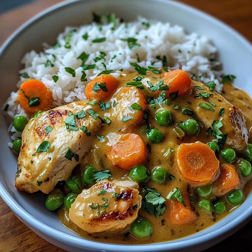 Creamy Chicken with Peas & Carrots over Rice