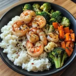 Garlic Butter Shrimp with Steamed Rice & Mixed Vegetables
