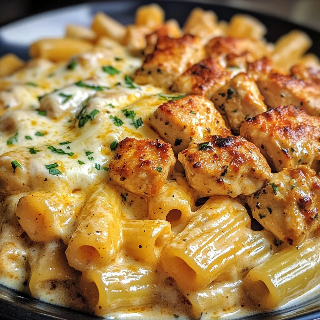 Garlic Cajun Chicken Cheesy Rigatoni in Velveeta Cream Sauce