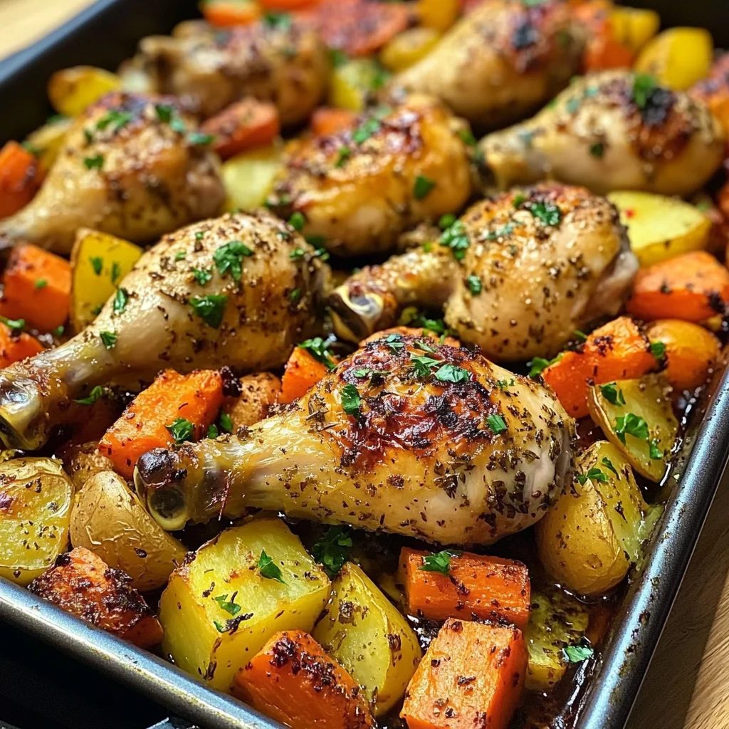 Garlic Herb Chicken Drumsticks with Roasted Veggies