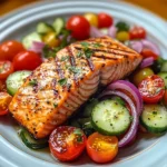 Grilled Salmon with Fresh Cucumber & Tomato Salad