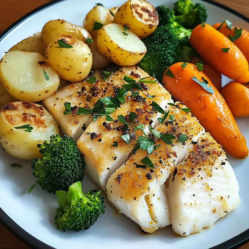 Herb-Crusted Fish with Steamed Veggies & Boiled Potatoes