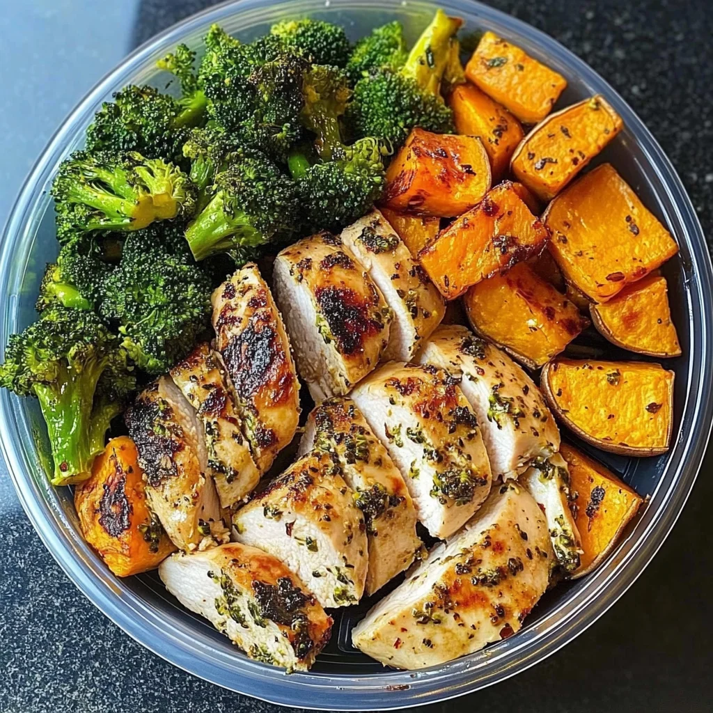 Herbed Chicken Meal Prep Bowls with Sweet Potatoes & Broccoli