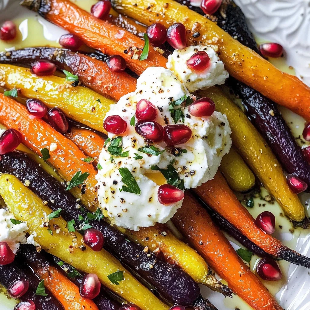 Honey Roasted Rainbow Carrots with Burrata and Pomegranate