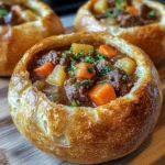 Rustic Beef Stew in Crusty Bread Bowls
