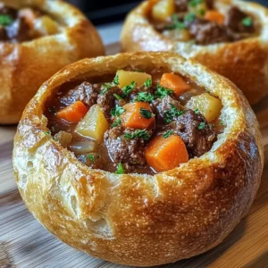 Rustic Beef Stew in Crusty Bread Bowls