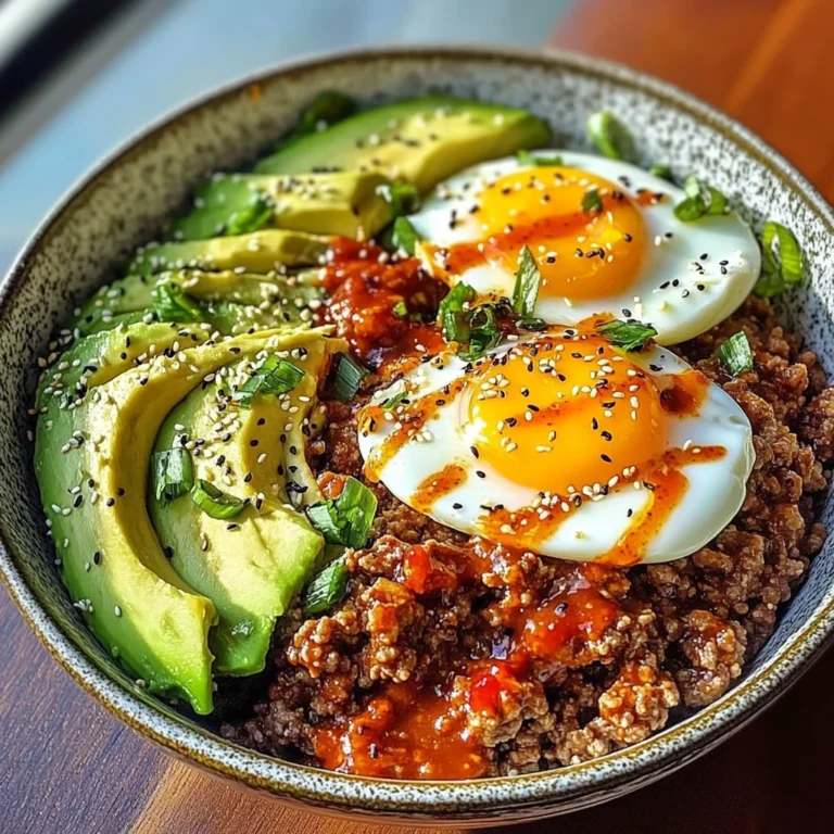 Spicy Avocado & Beef Protein Bowl with Fried Eggs