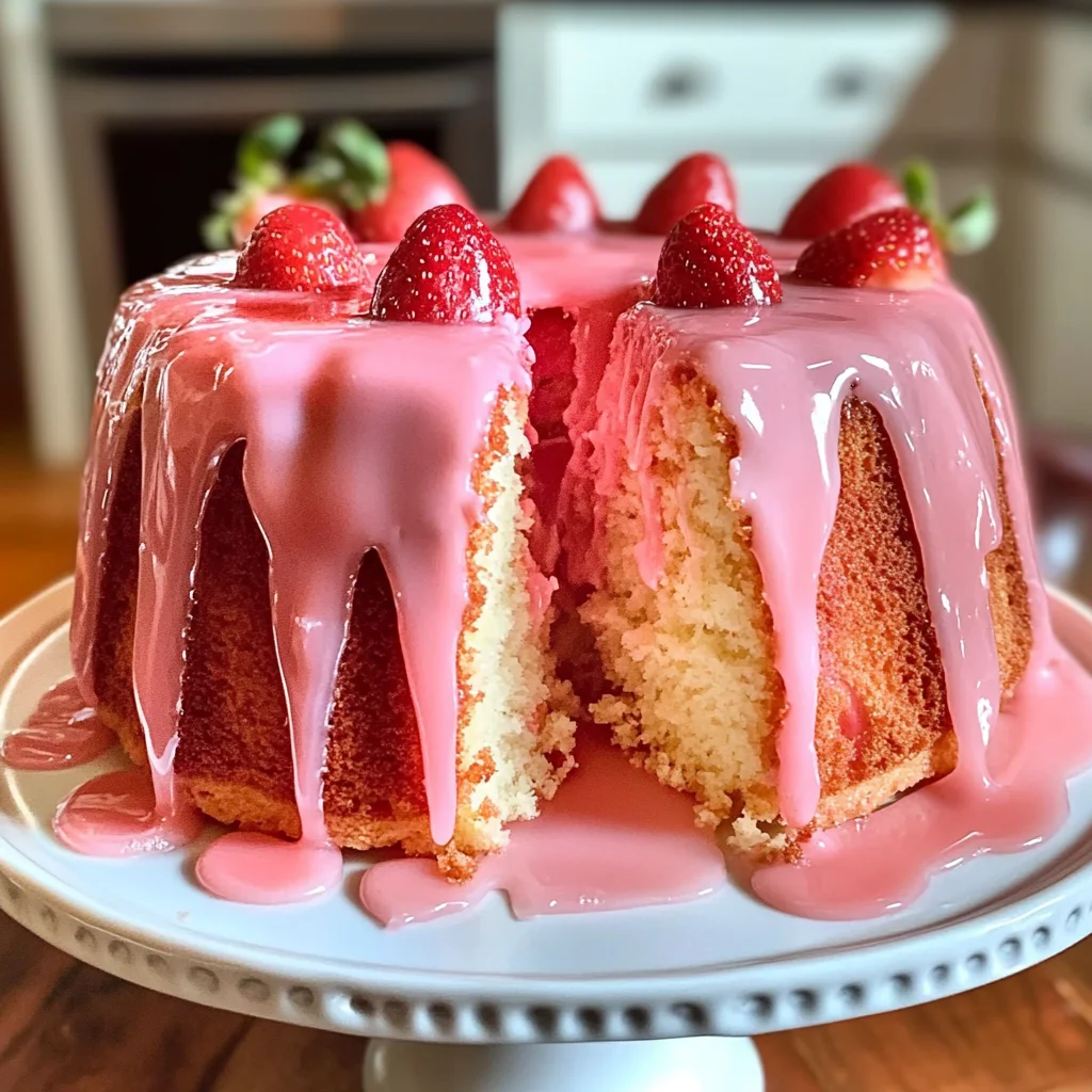 Strawberry Buttermilk Pound Cake with Pink Glaze