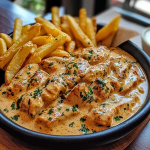 Creamy Butter Chicken with Garlic Drizzle, Golden Fries & Warm Naan