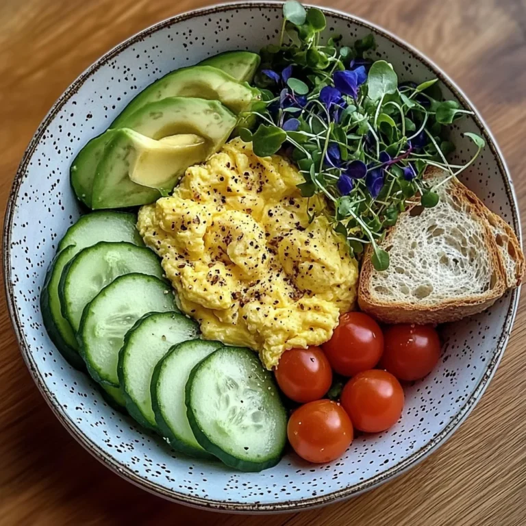 Creamy Scrambled Egg Bowl with Avocado, Microgreens & Veggies