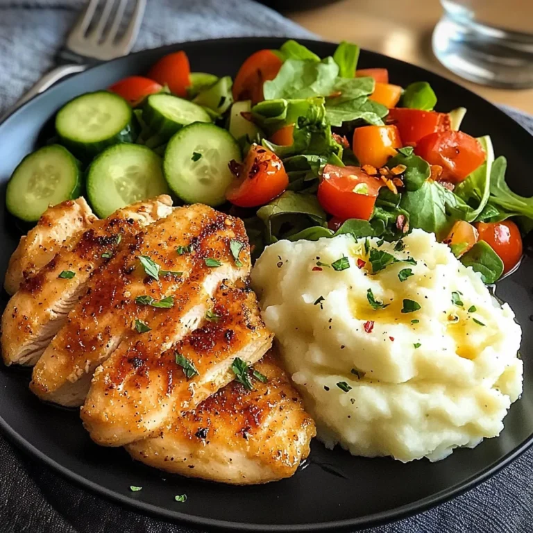 Golden Pan-Seared Chicken Breast with Creamy Mashed Potatoes & Fresh Garden Salad