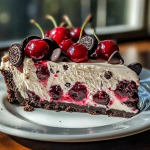 Oreo Cherry Chocolate Chip No Bake Cheesecake Recipe