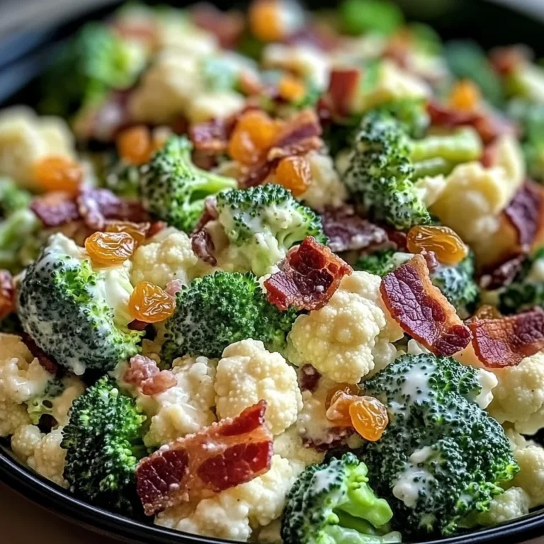 Amish Broccoli Salad with Cauliflower, Turkey Bacon & Raisins