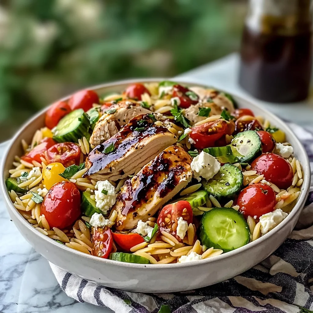Balsamic Mediterranean Orzo and Chicken Salad - Homefoodkitchen