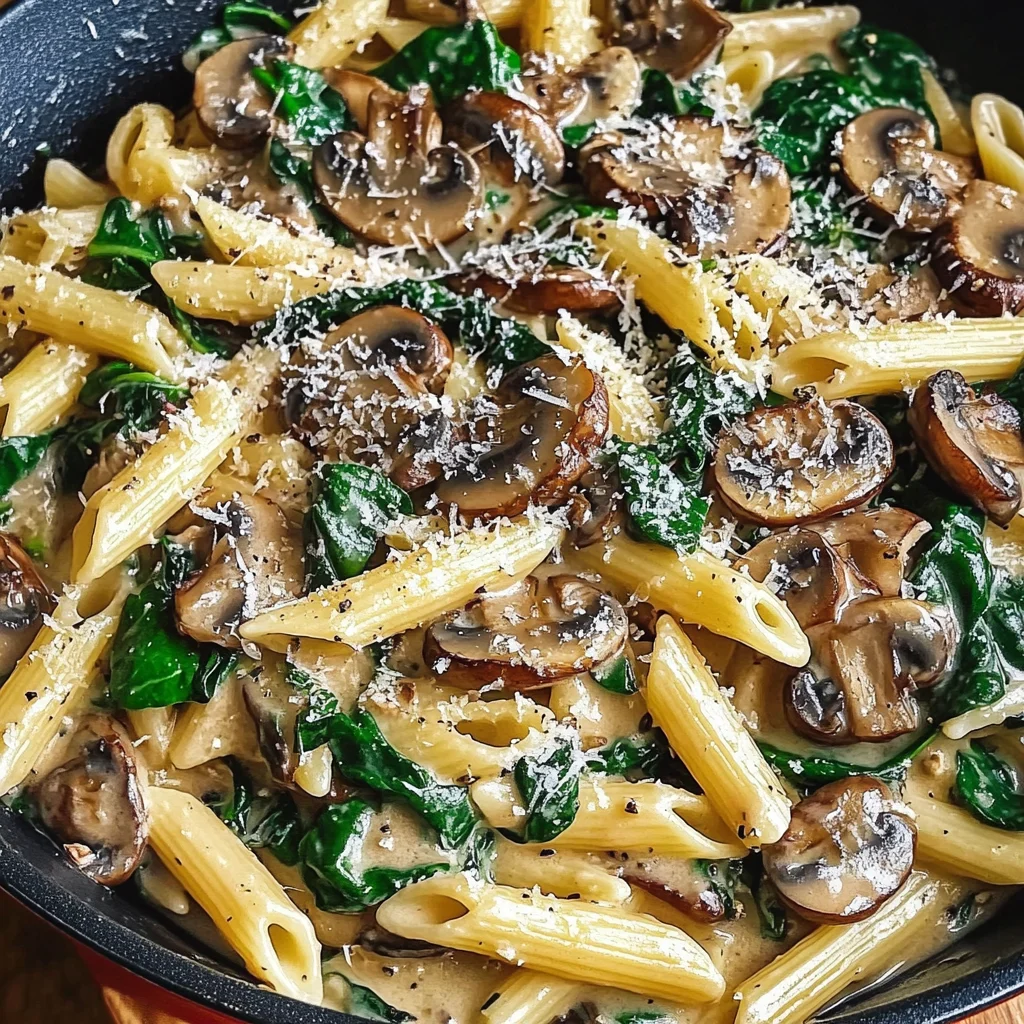 Parmesan Spinach Mushroom Pasta Skillet
