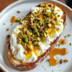 Burrata toast with pistachios and hot honey