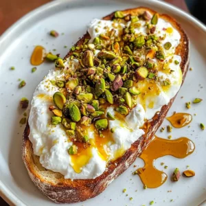 Burrata toast with pistachios and hot honey