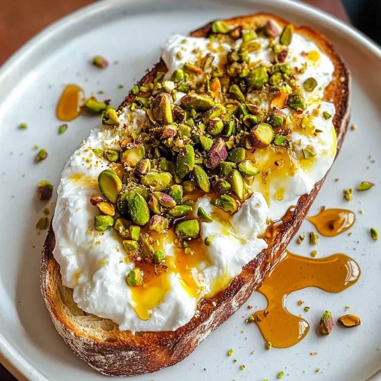 Burrata toast with pistachios and hot honey