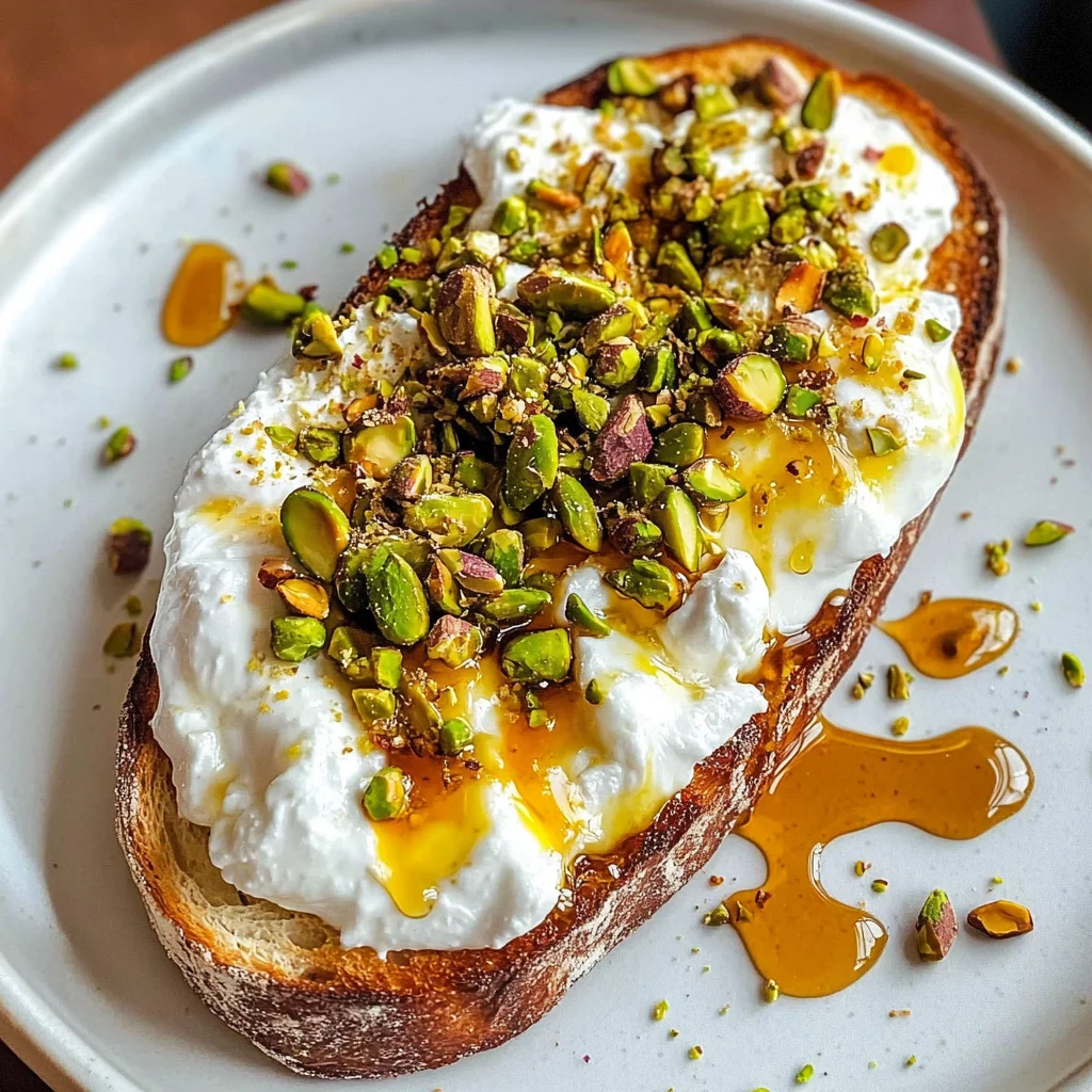 Burrata toast with pistachios and hot honey