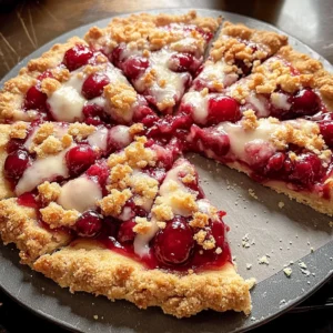 Cherry Dessert Pizza with Cherry Pie Filling and Crumble Topping Recipe
