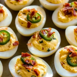 Deviled Eggs with Turkey Turkey Bacon and Jalapeno
