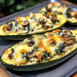 Spinach, Mushroom, and Ricotta Stuffed Zucchini Boats