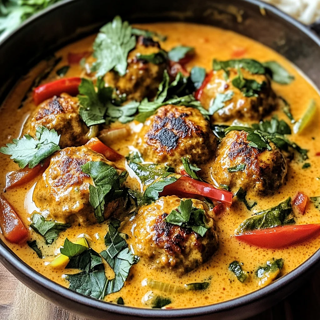 Thai Chicken Meatballs in Coconut Curry with Garlic Butter Sauce